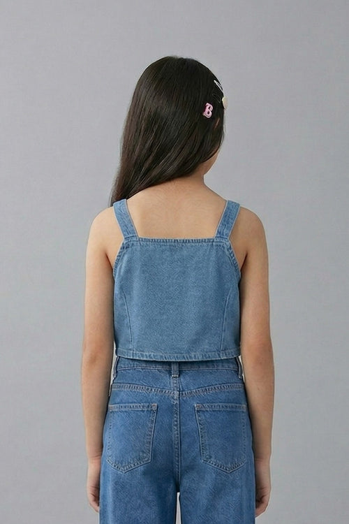 Barbie Denim Soild Heart Patch Crop Top BAWC0001