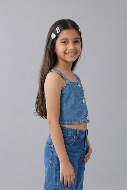 Barbie Denim Soild Heart Patch Crop Top BAWC0001