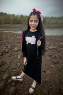 Barbie Girl Girls Dress Black Printed Cotton Winter Wear