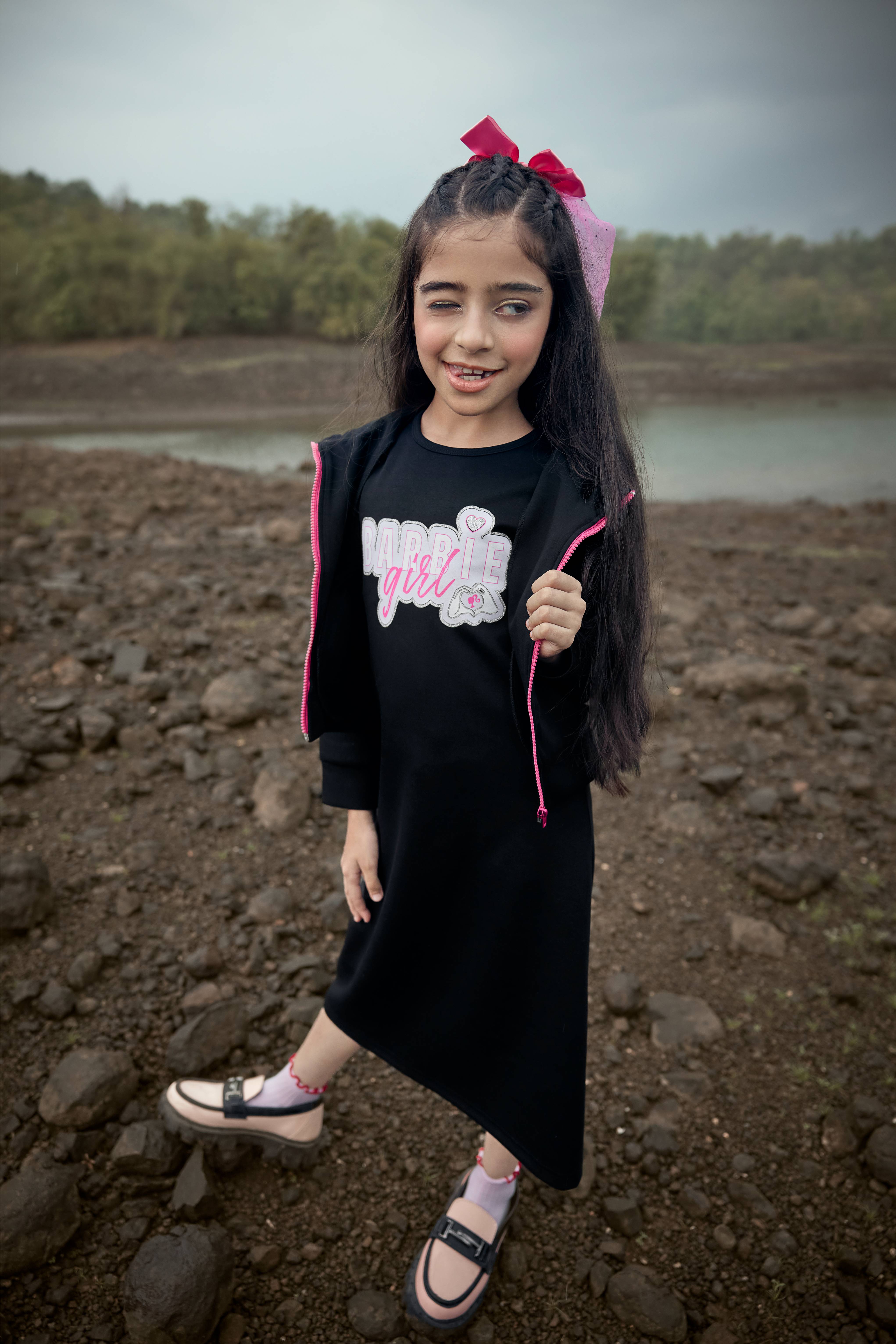 Barbie Girls Black Hoodie Dress Set – Winter Wear