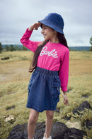 Barbie Girl Pink Top & Denim Skirt Co-ord Set for Girls | Casual Western Wear