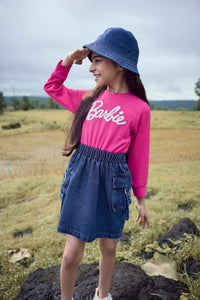 Barbie Girl Pink Top & Denim Skirt Co-ord Set for Girls | Casual Western Wear