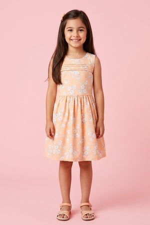 Soft Everyday Peach Floral Cotton Dress F548
