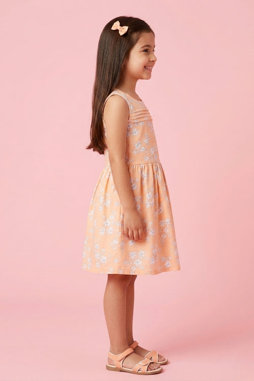 Soft Everyday Peach Floral Cotton Dress F548
