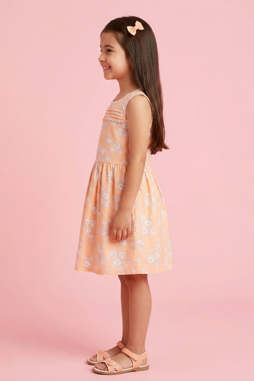 Soft Everyday Peach Floral Cotton Dress F548