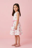 White & Pink Flower Belt Dress F552