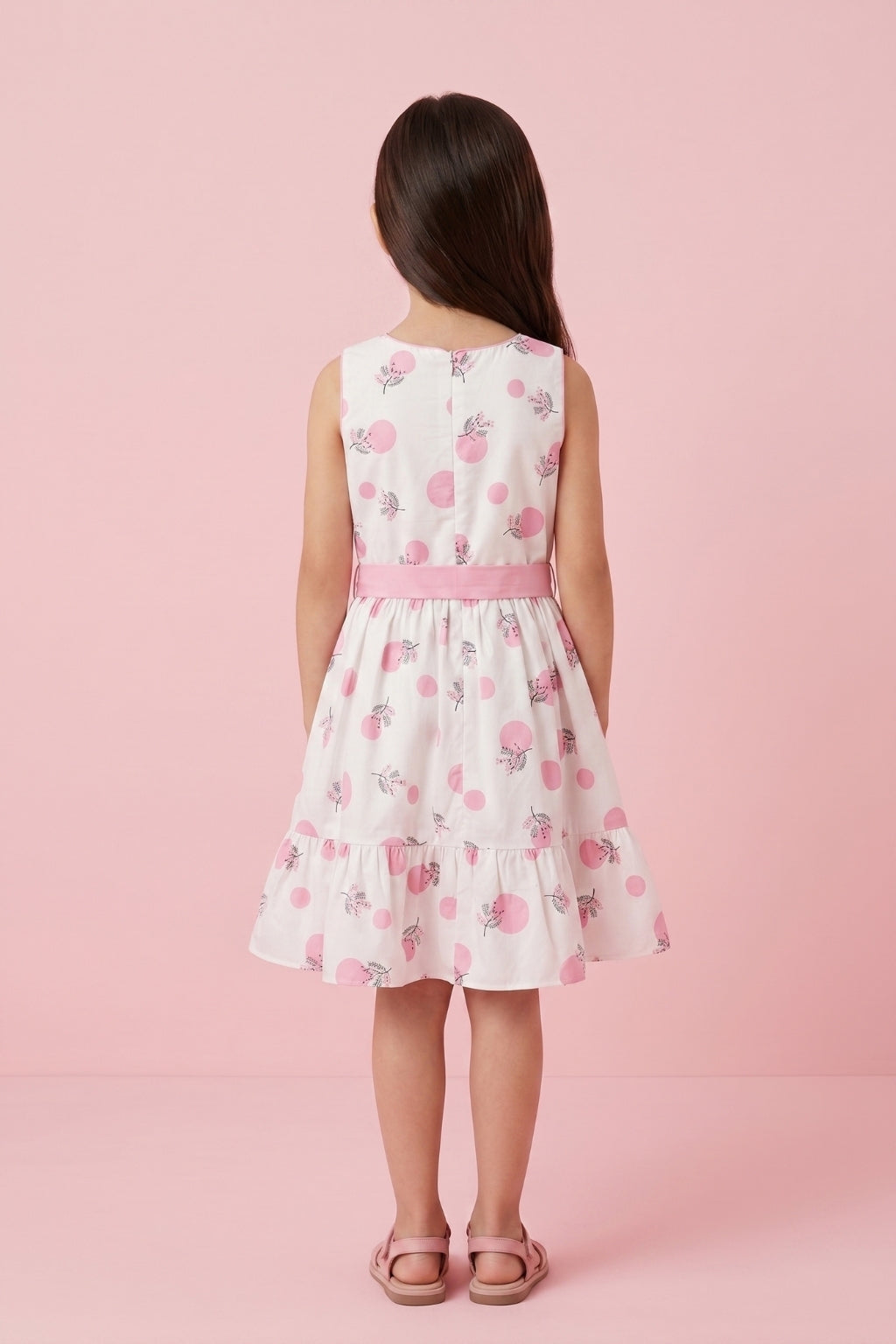White & Pink Flower Belt Dress F552