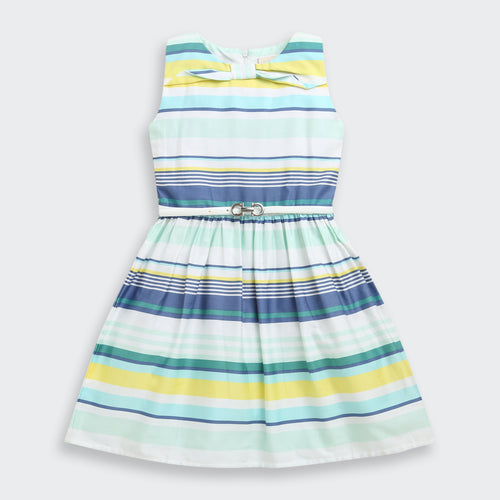 Aqua & Yellow Striped Bow Dress F553