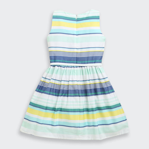 Aqua & Yellow Striped Bow Dress F553