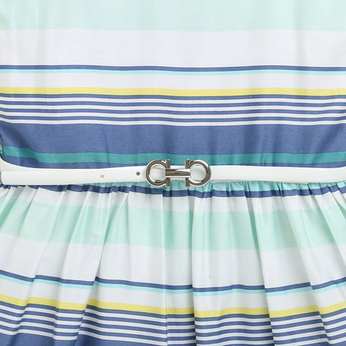 Aqua & Yellow Striped Bow Dress F553