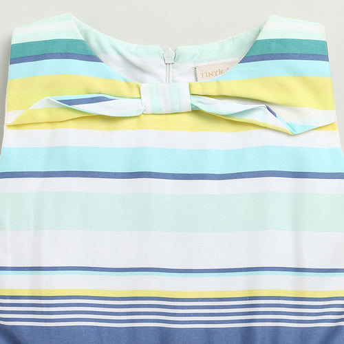 Aqua & Yellow Striped Bow Dress F553