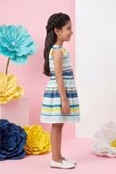 Aqua & Yellow Striped Bow Dress F553