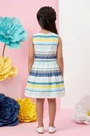 Aqua & Yellow Striped Bow Dress F553