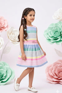 Pastel Multicolor Striped Fit & Flare Dress F554
