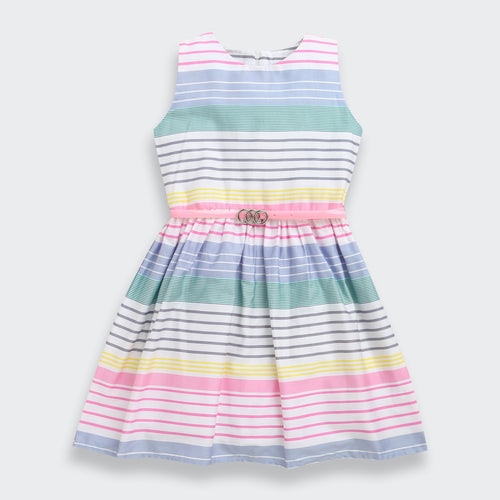 Pastel Multicolor Striped Fit & Flare Dress F554