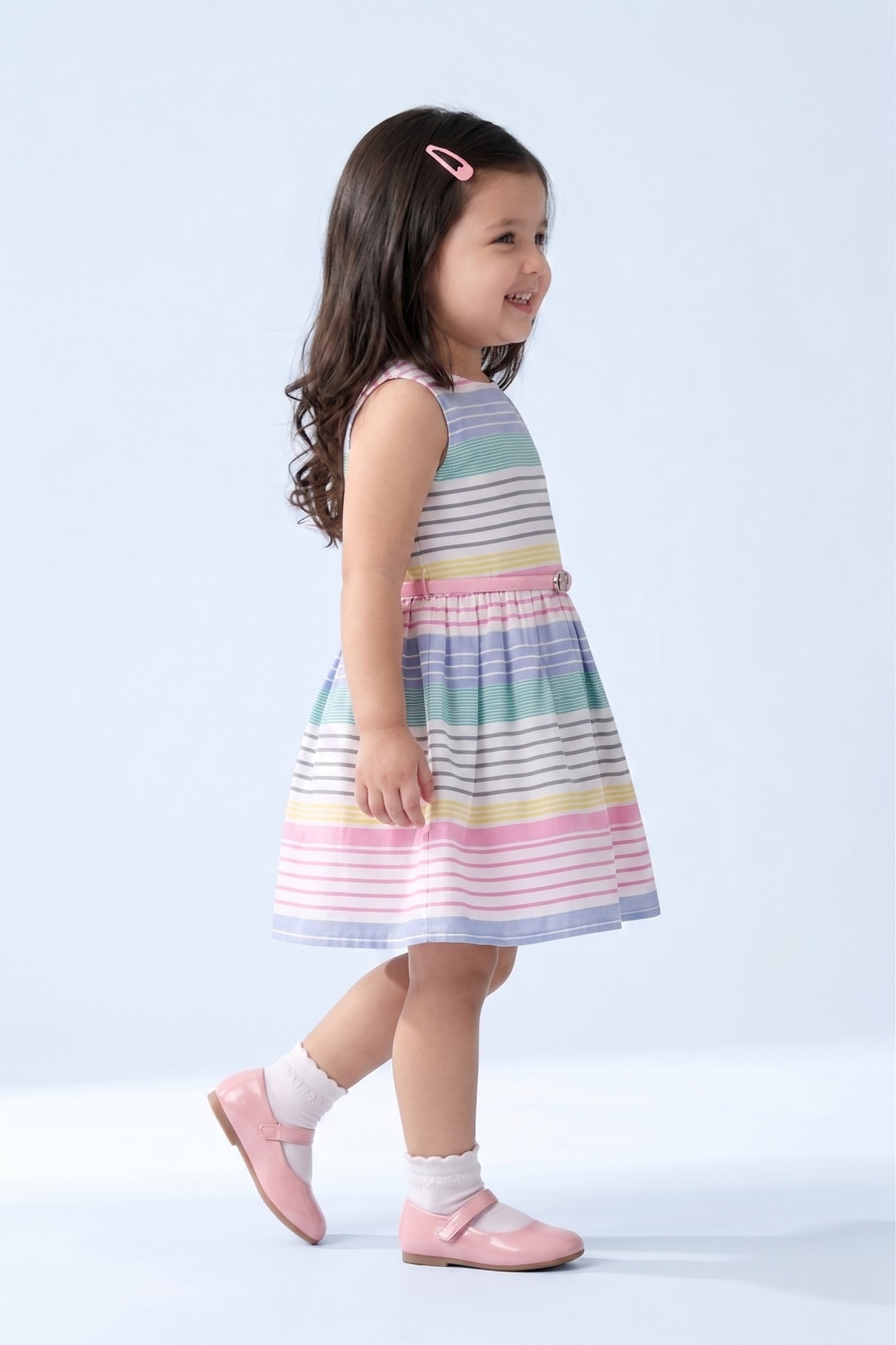 Pastel Multicolor Striped Fit & Flare Dress F554