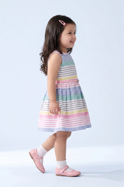 Pastel Multicolor Striped Fit & Flare Dress F554