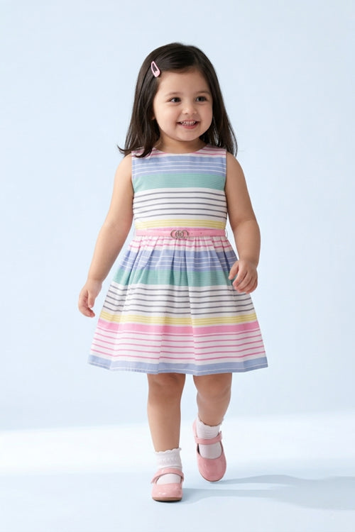Pastel Multicolor Striped Fit & Flare Dress F554
