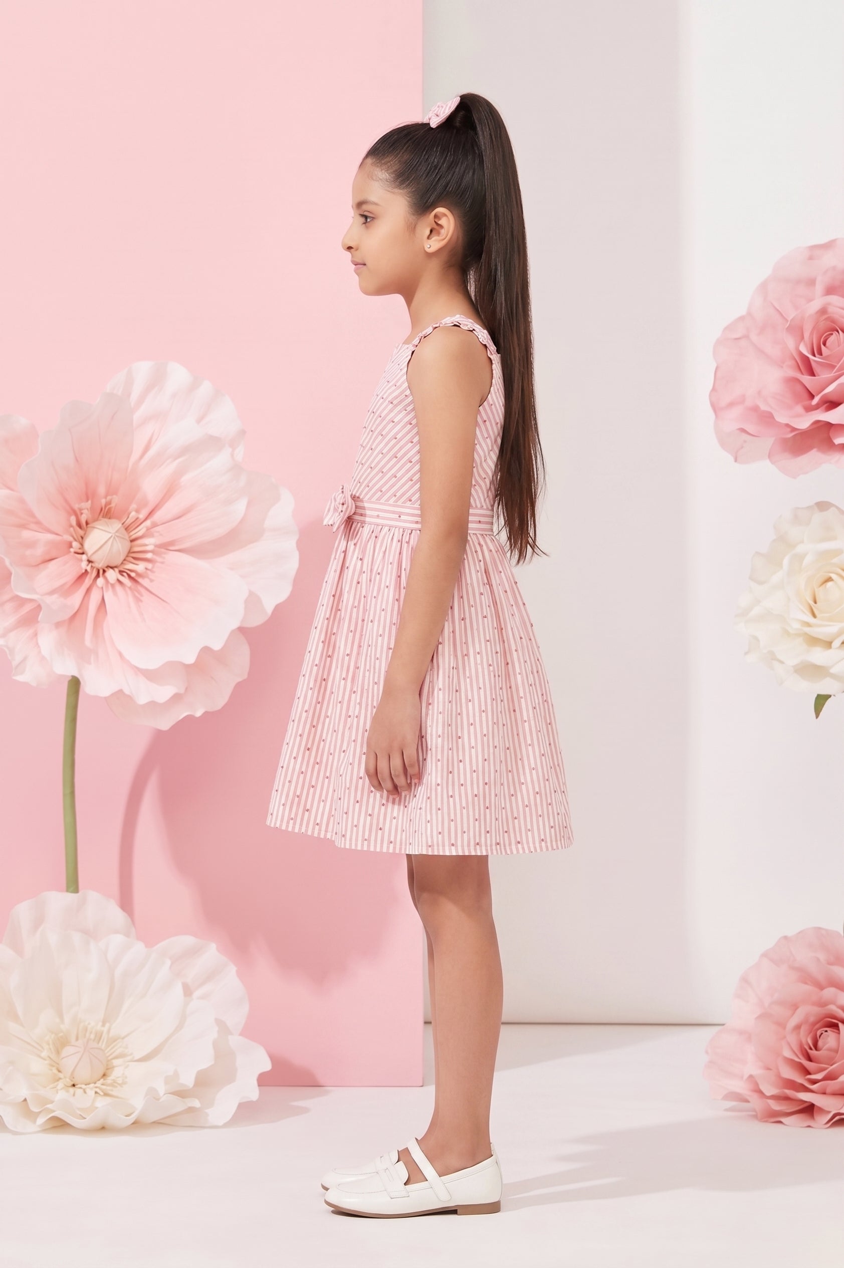 Peach Floral Fit & Flare Dress F555
