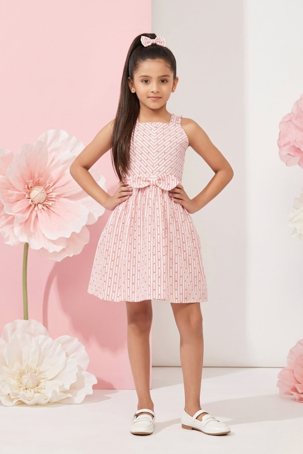 Elegant Peach Floral Fit & Flare Dress F555 – Tiny Girl