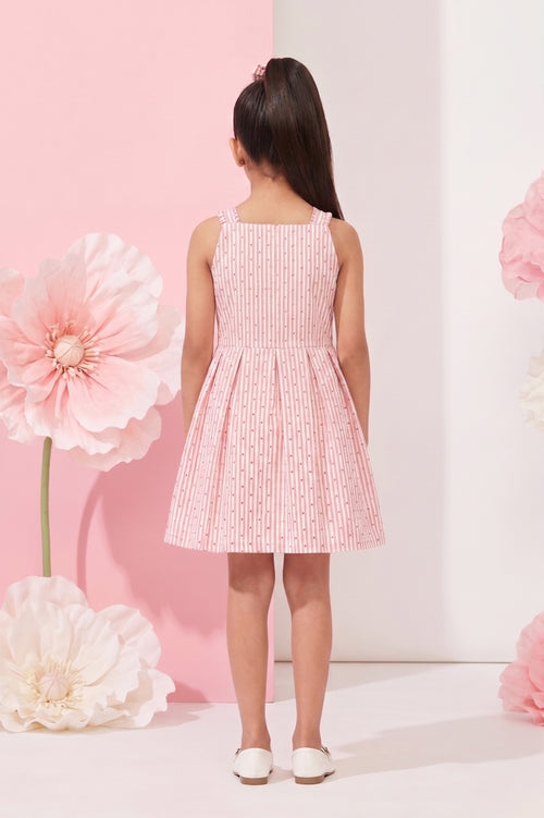 Elegant Peach Floral Fit & Flare Dress F555