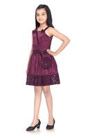 Tiny Girl Wine Sleeveless Party Wear Dress with Sequin Hem & Sling Bag