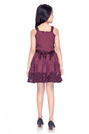 Tiny Girl Wine Sleeveless Party Wear Dress with Sequin Hem & Sling Bag