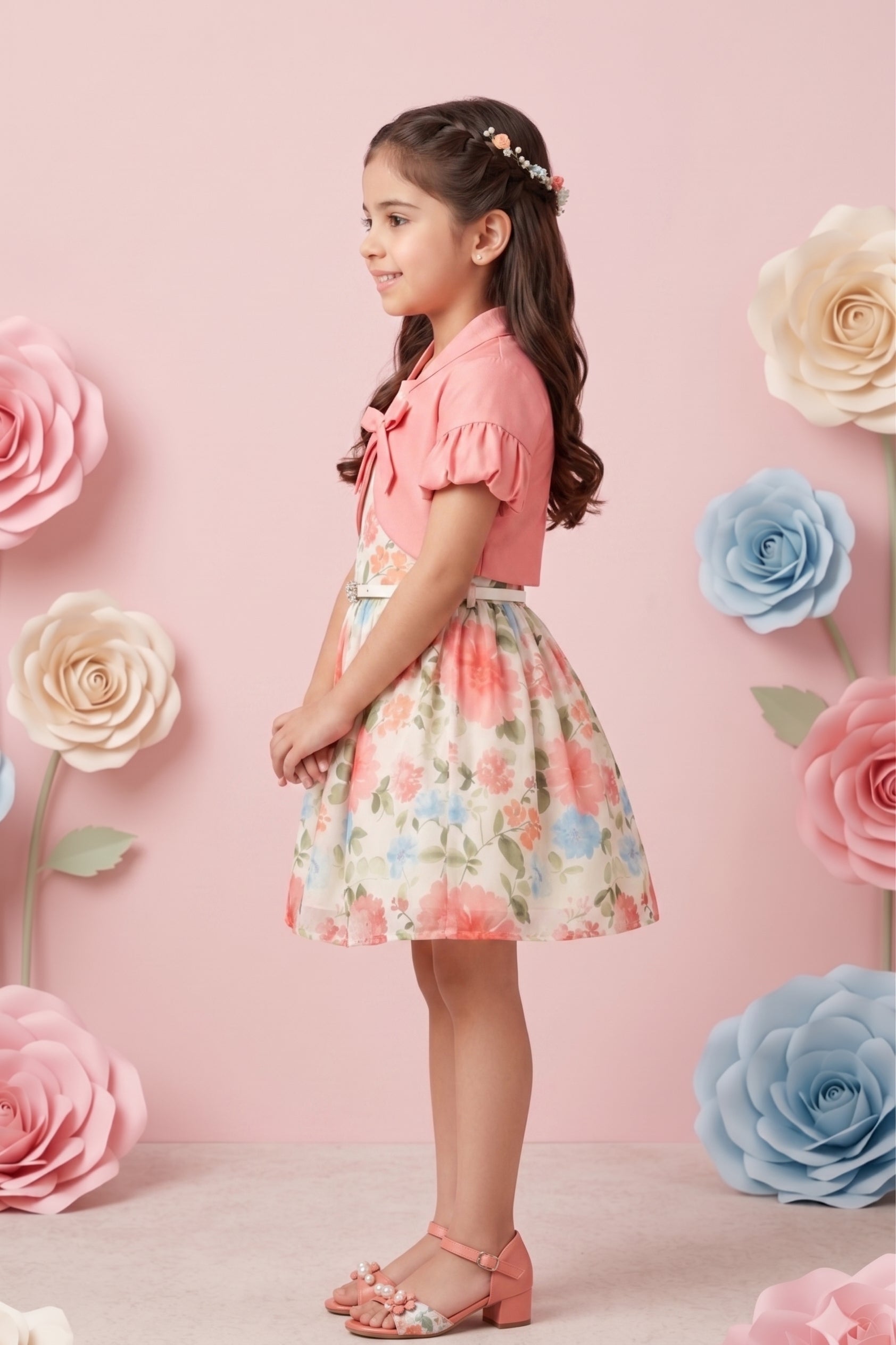 Stylish Layered Look Shrug & Floral Dress F576