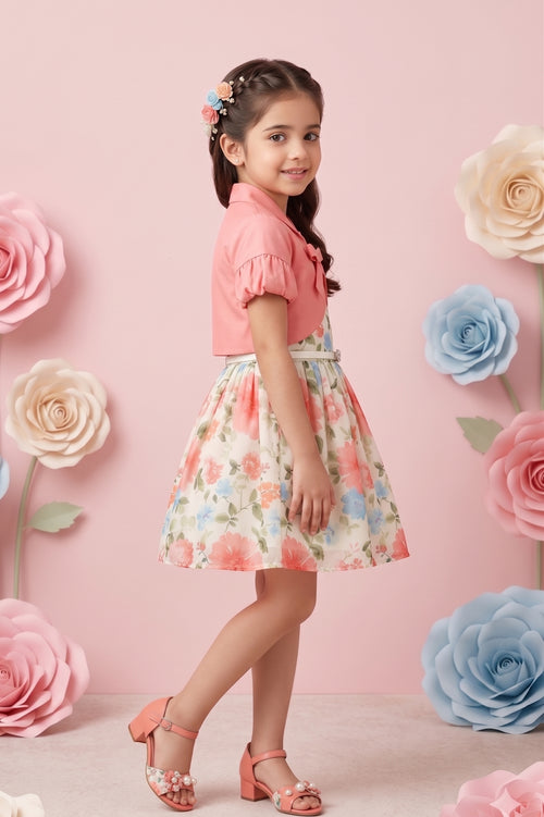 Stylish Layered Look Shrug & Floral Dress F576