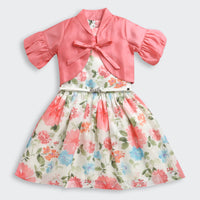 Pink Shrug & Floral Dress Set – Stylish Layered Look