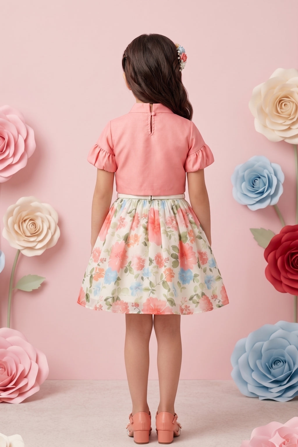 Stylish Layered Look Shrug & Floral Dress F576