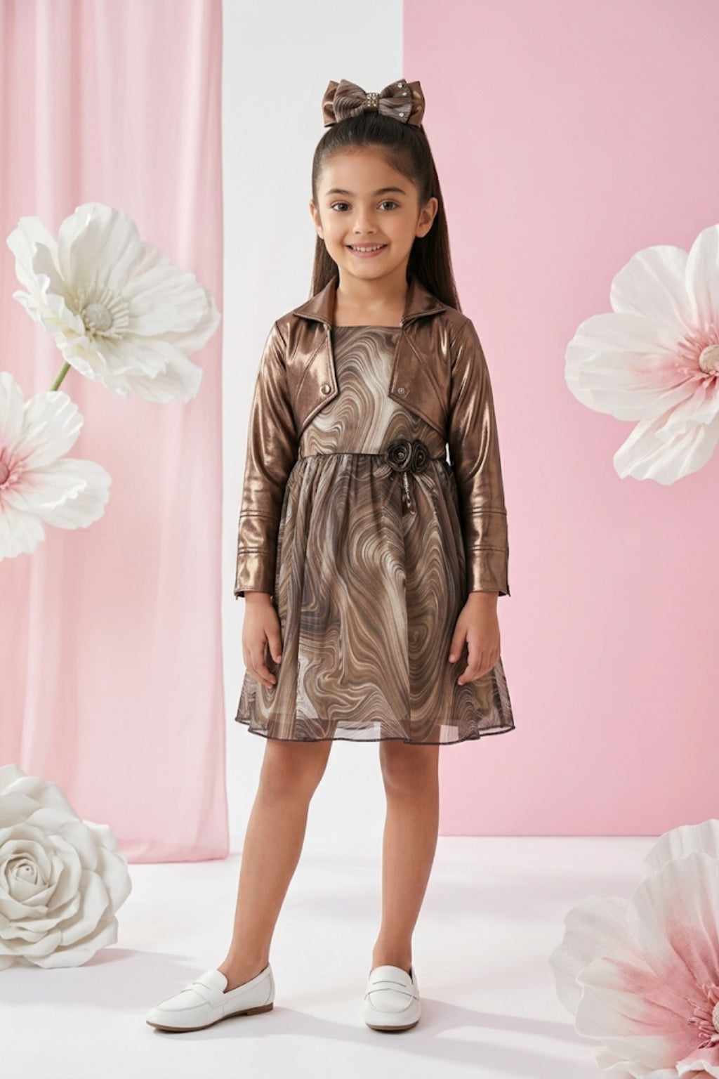 Elegant Copper Glitter Mesh Dress F594