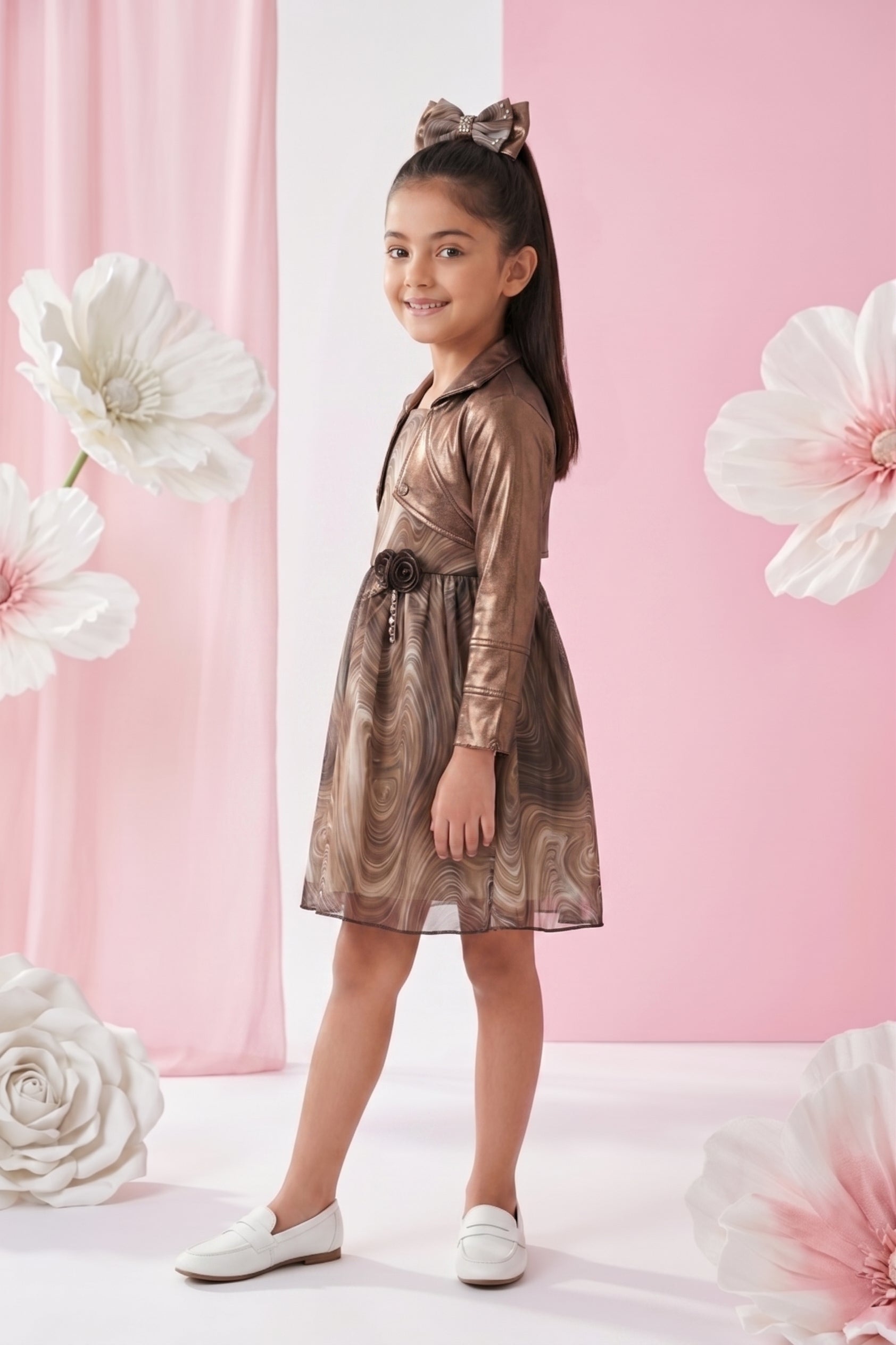 Elegant Copper Glitter Mesh Dress F594