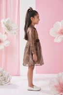 Elegant Copper Glitter Mesh Dress F594