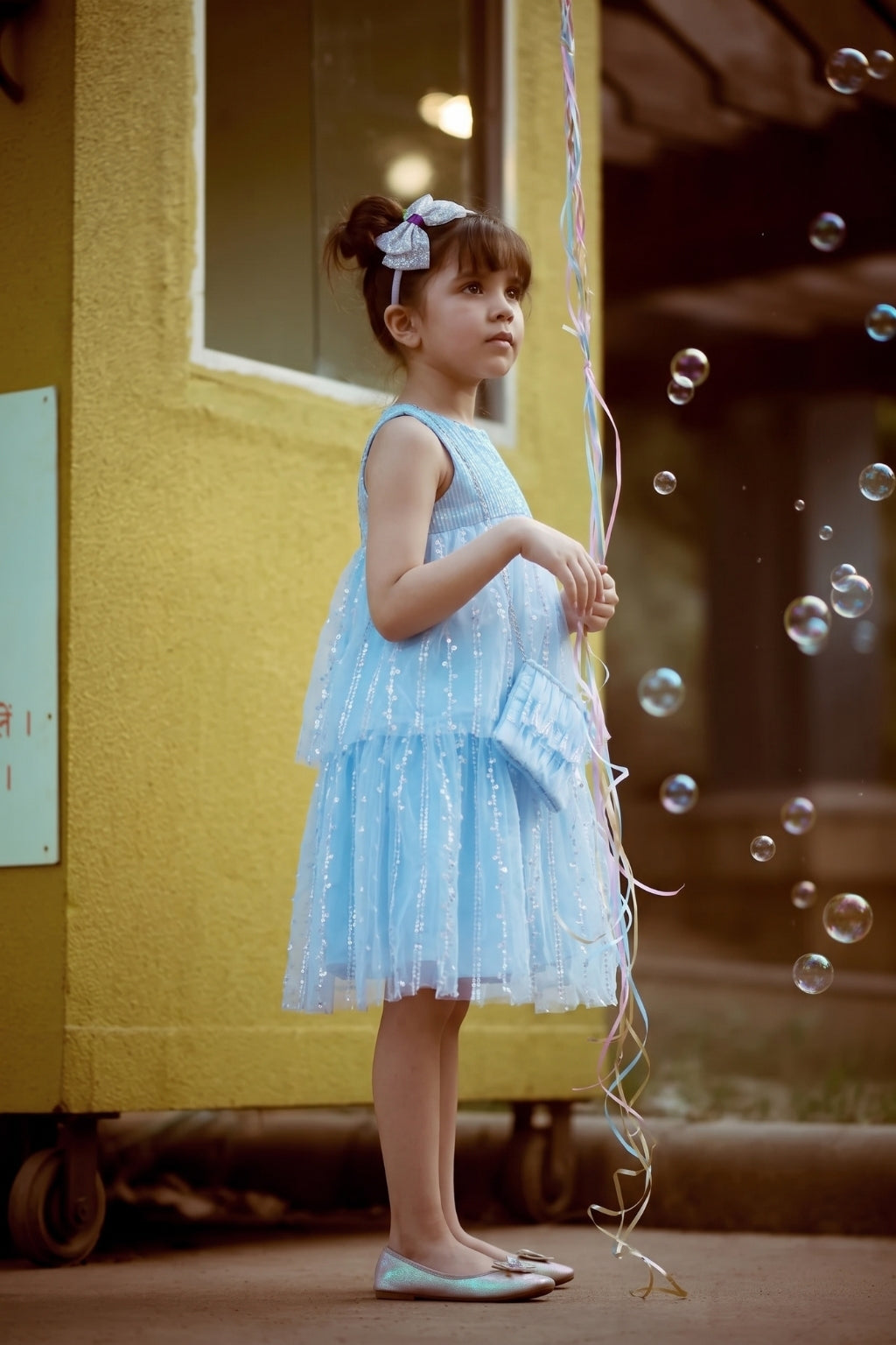 Girls Sparkle Blue Tulle Dress F609