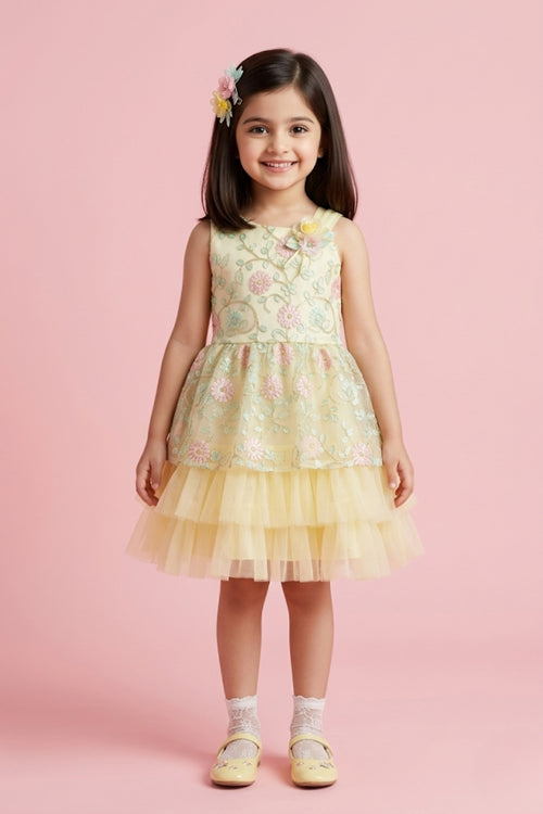 Lemon Yellow Layered Party Dress F610