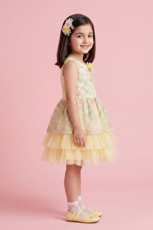 Lemon Yellow Layered Party Dress F610