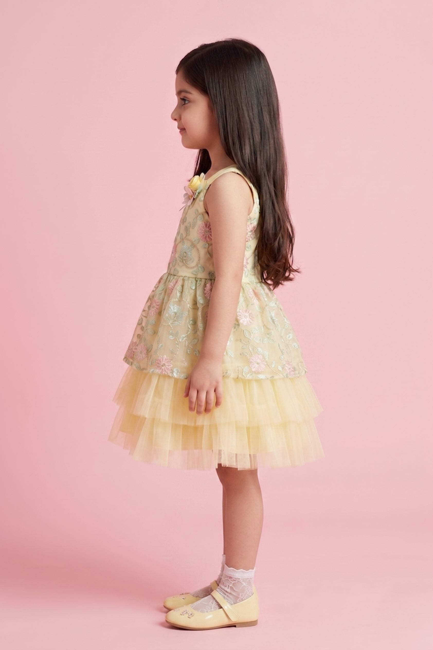 Lemon Yellow Layered Party Dress F610