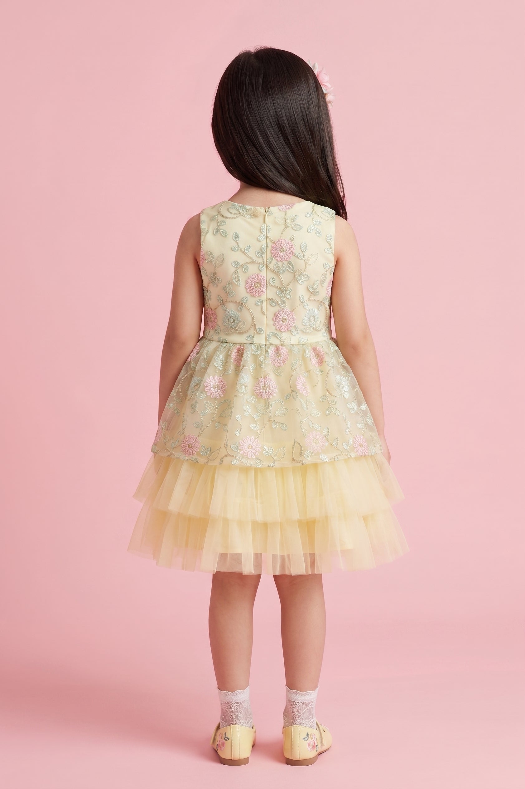 Lemon Yellow Layered Party Dress F610