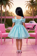 Barbie Satin Turquoise Green Party Dress BAF259