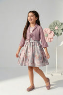 Pink Floral Dress with Matching Shrug F611