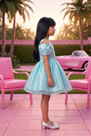 Barbie Satin Turquoise Green Party Dress BAF259