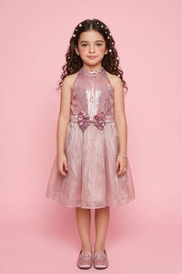 Floral Print Party Dress with Bow Detail & Flare Skirt F614