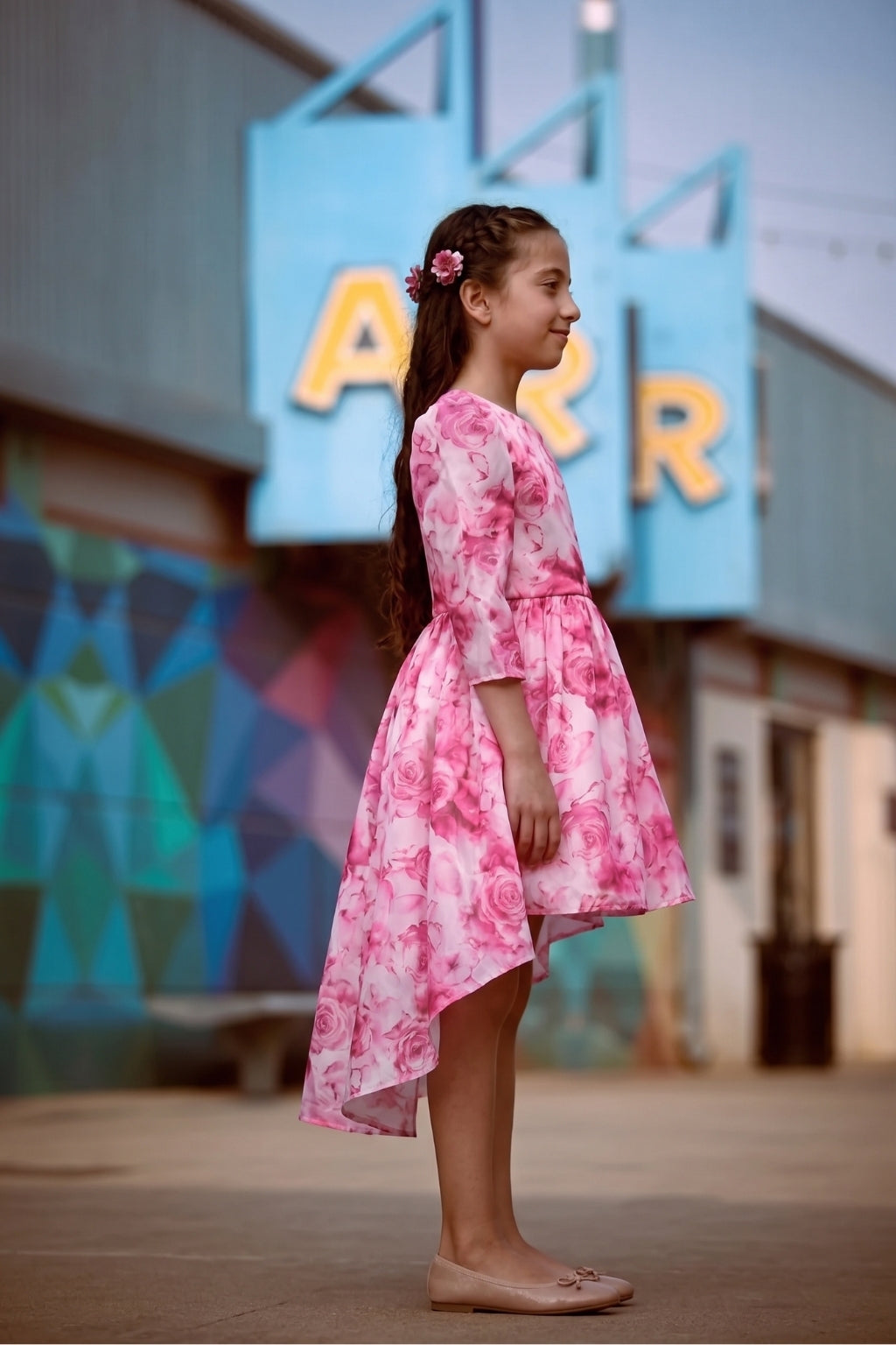Pink Floral High-Low Dress F618