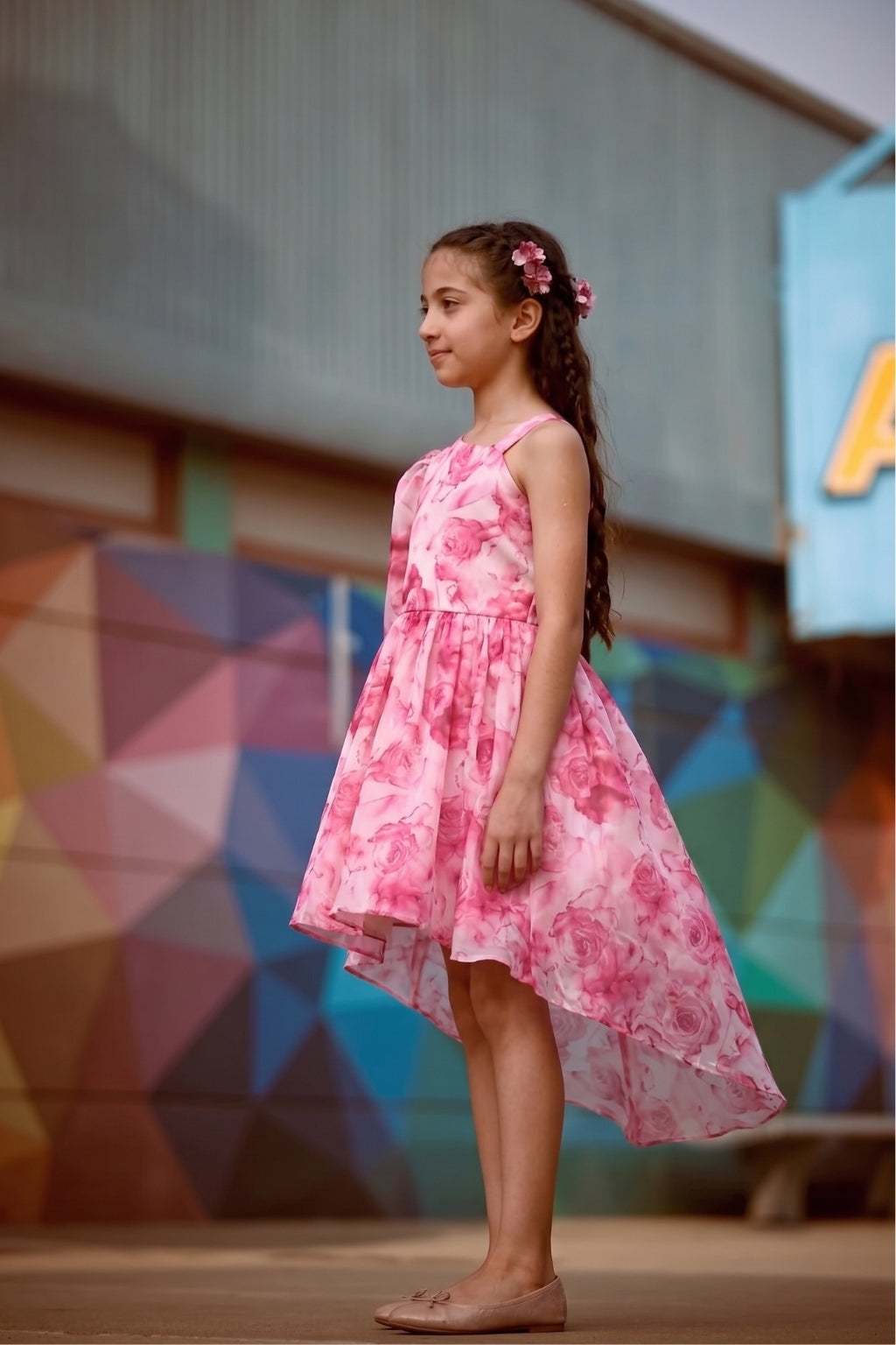 Pink Floral High-Low Dress F618
