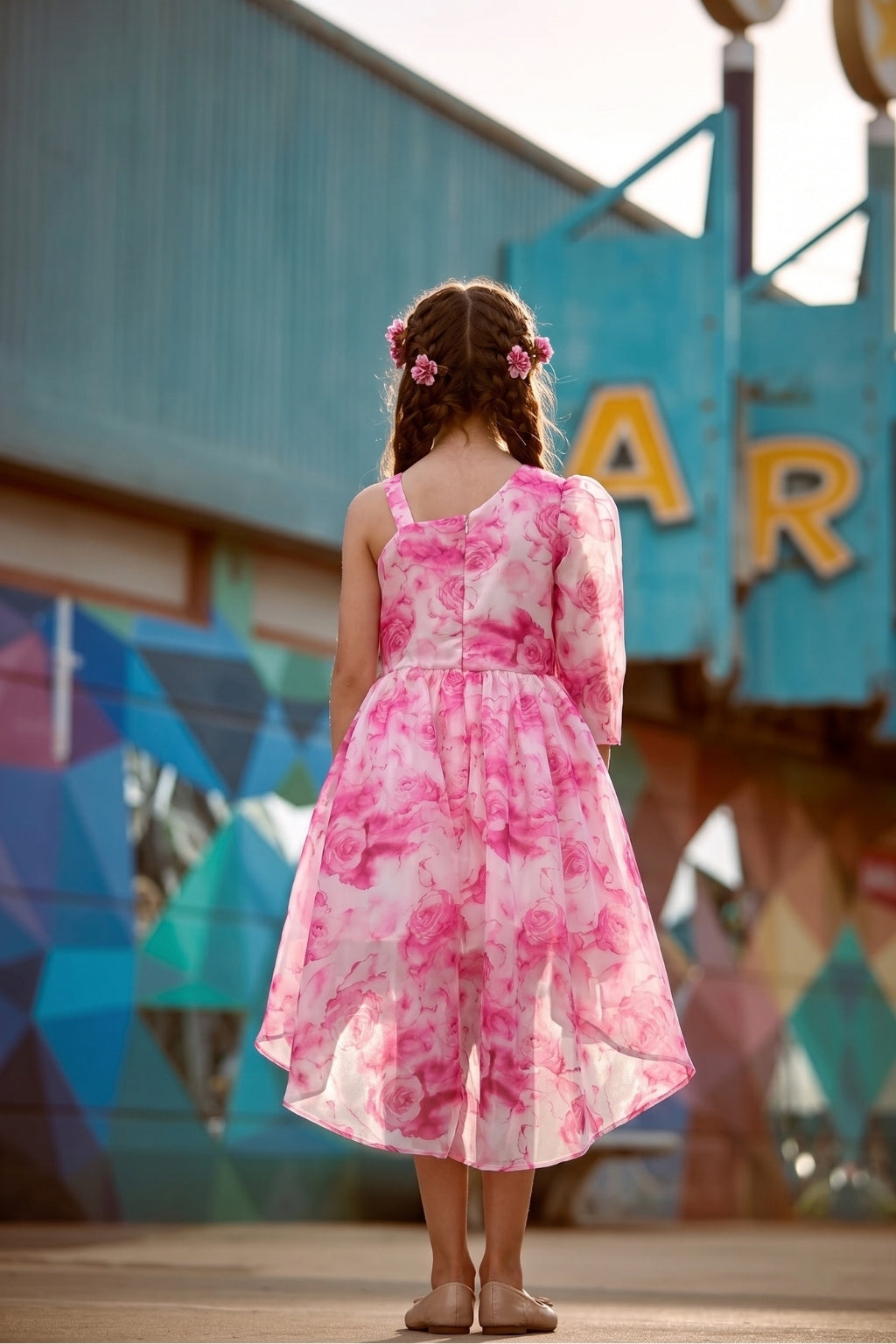 Pink Floral High-Low Dress F618