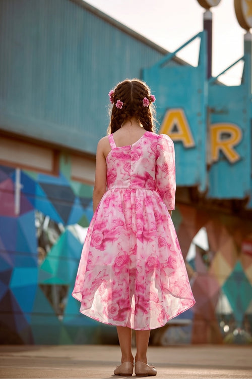 Pink Floral High-Low Dress F618