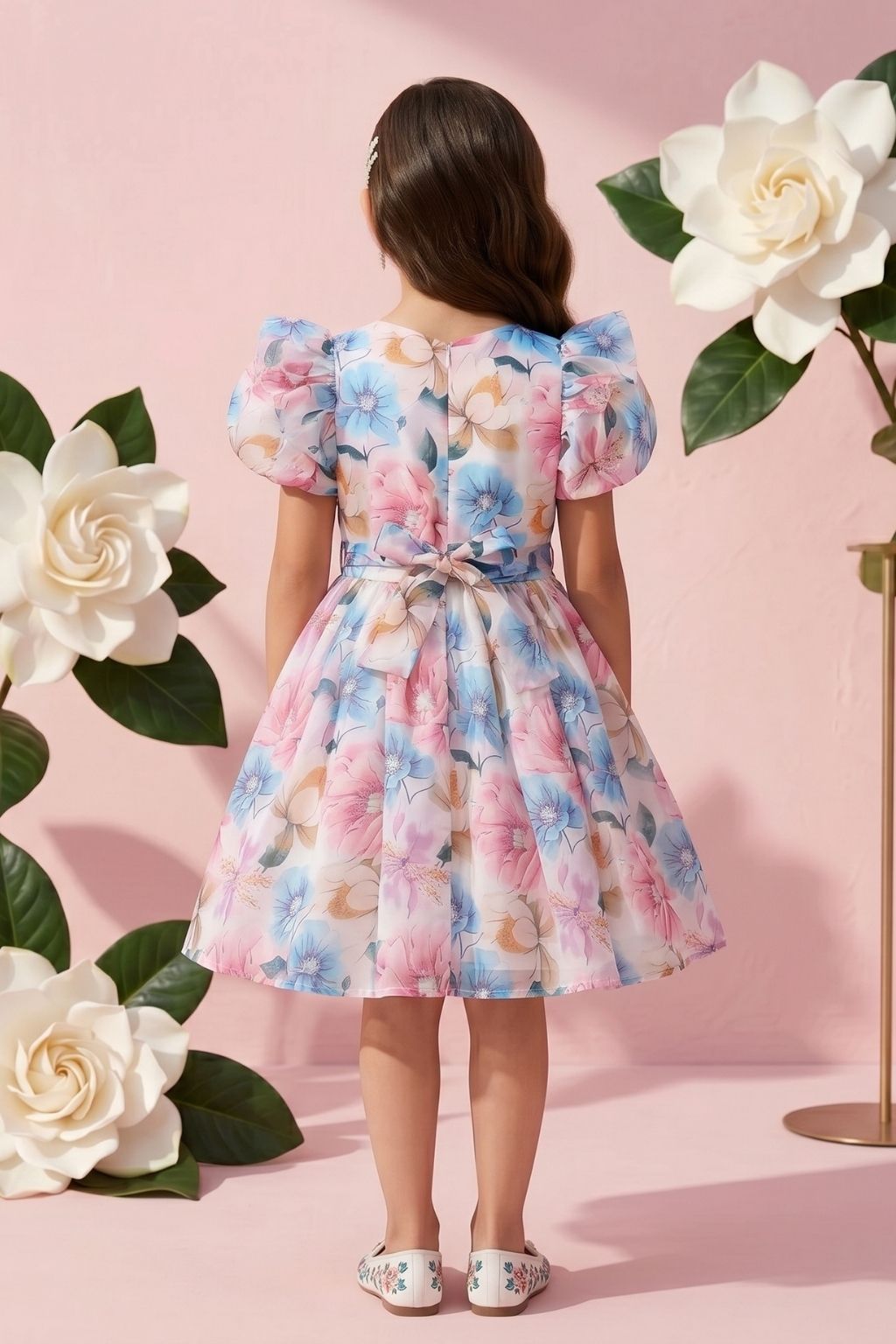 Charming Pastel Floral Puff Sleeve Dress F619