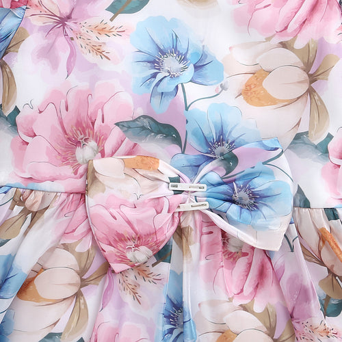 Charming Pastel Floral Puff Sleeve Dress F619