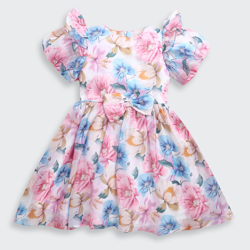Charming Pastel Floral Puff Sleeve Dress F619